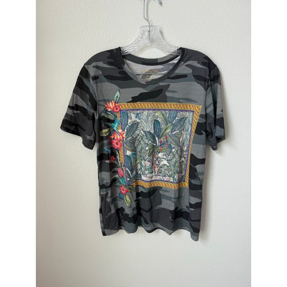 Johnny Was Camo Tiger Porthos Scarf Graphic Tee Pima Cotton Size Small - Picture 2 of 8